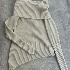 Cream off the shoulder turtle neck jumper
